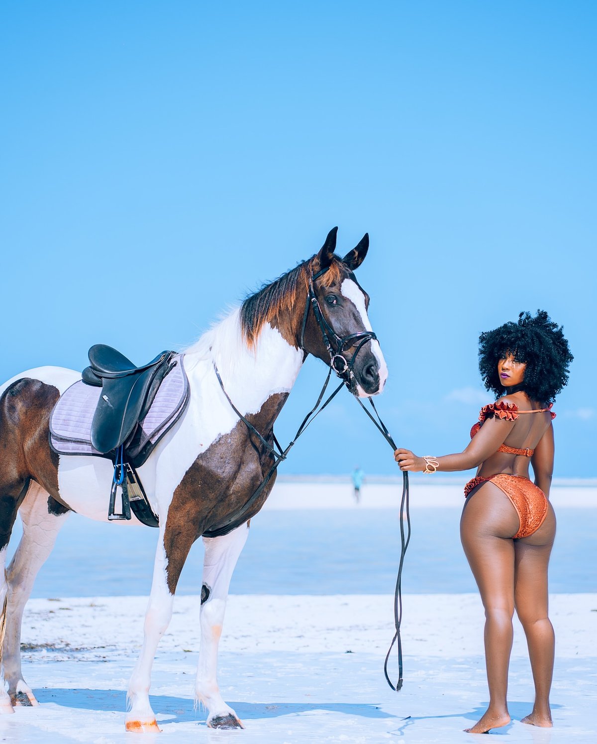 Guest with horse on Zanzibar beach