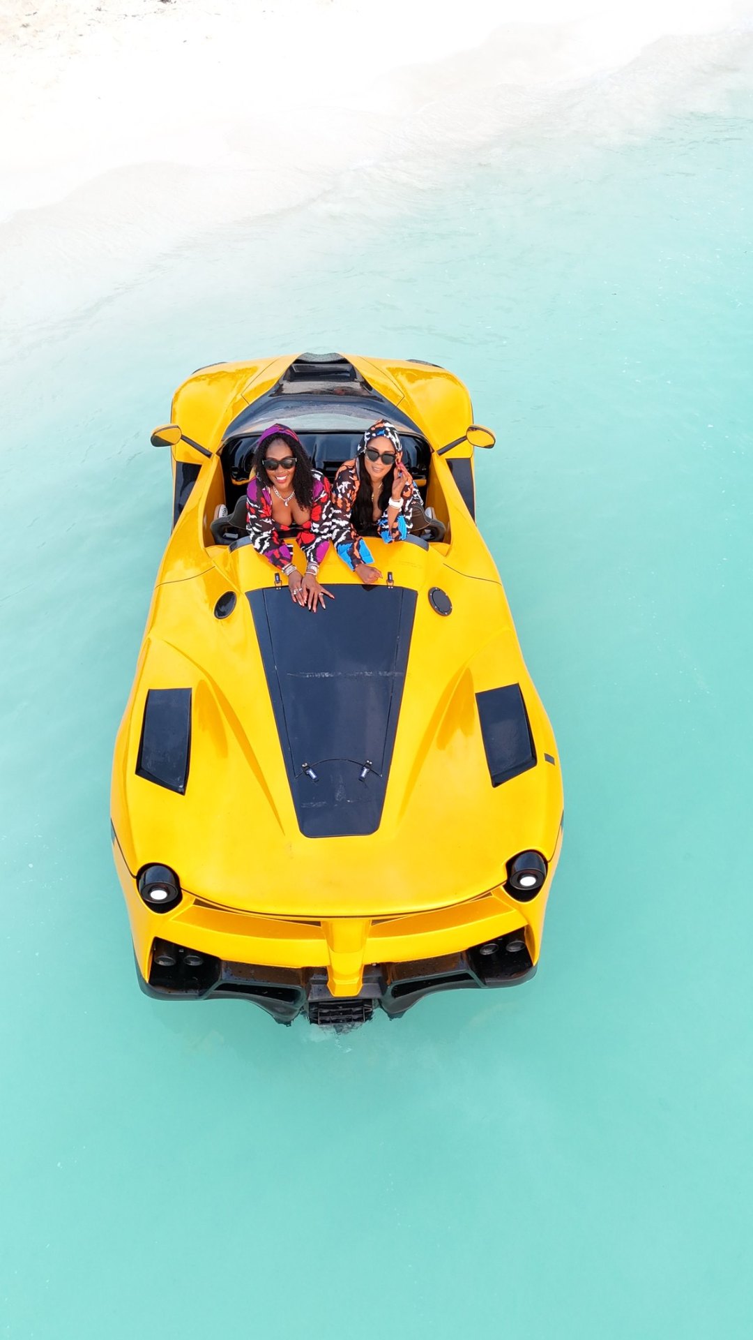 Yellow Jet Car with guests aerial view